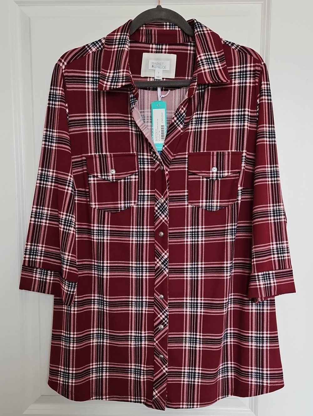 Market & Spruce Burgandy Plaid Button-Front Shirt